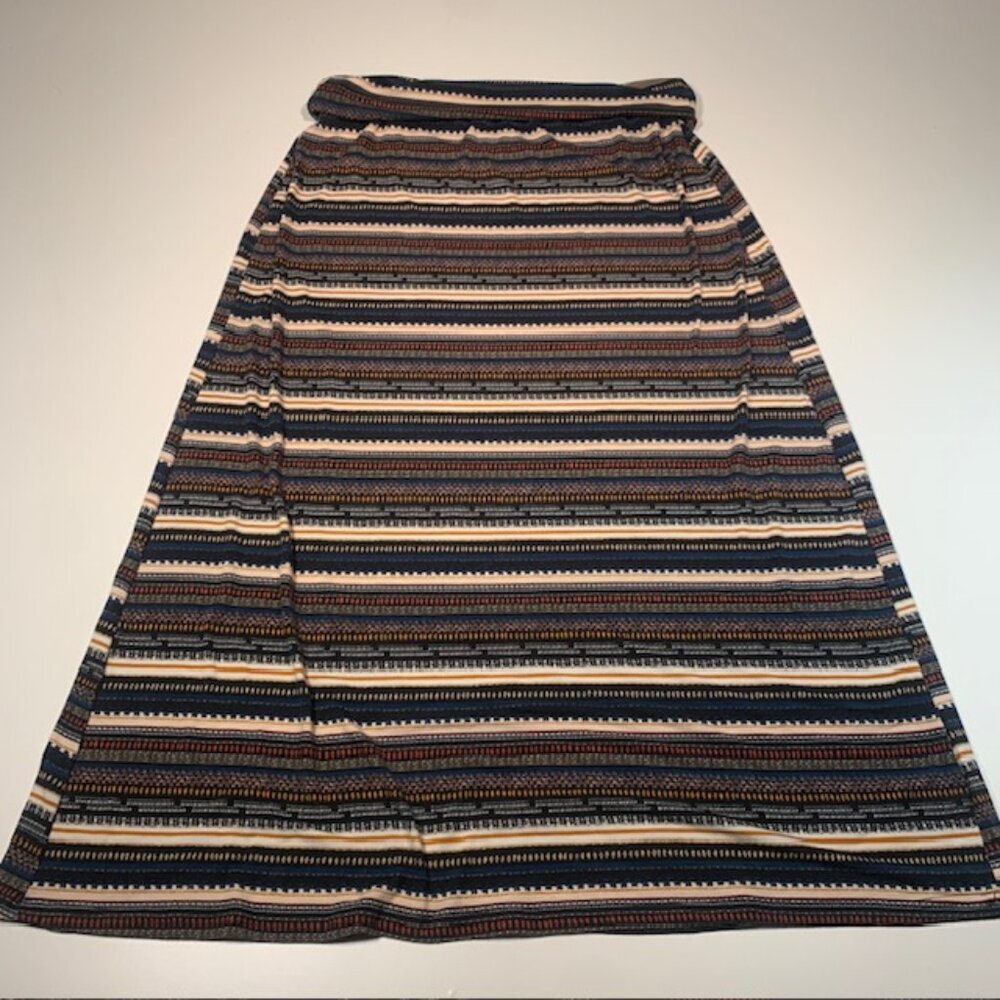 Lily Morgan XL Geometric Stripe Midi Skirt Stretch A-Line Pull On - Picture 2 of 8